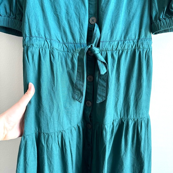 Sea NY Sibylle Solid Dress Forest Poplin Tiered Skirt Ruffle Pockets Medium - Picture 5 of 14